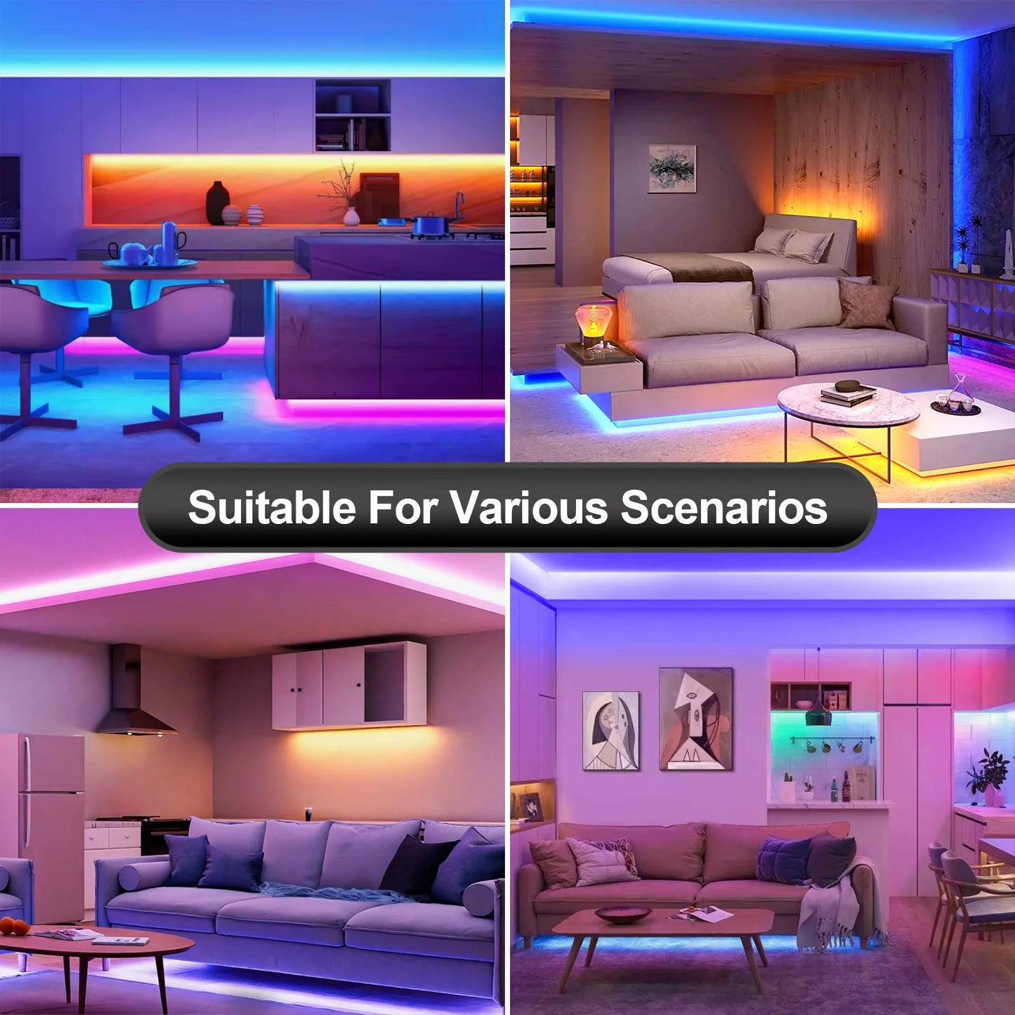 100FT WIFI LED Strip Lights, Music Synchronization RGB LED Light, with Remote Control and Application.