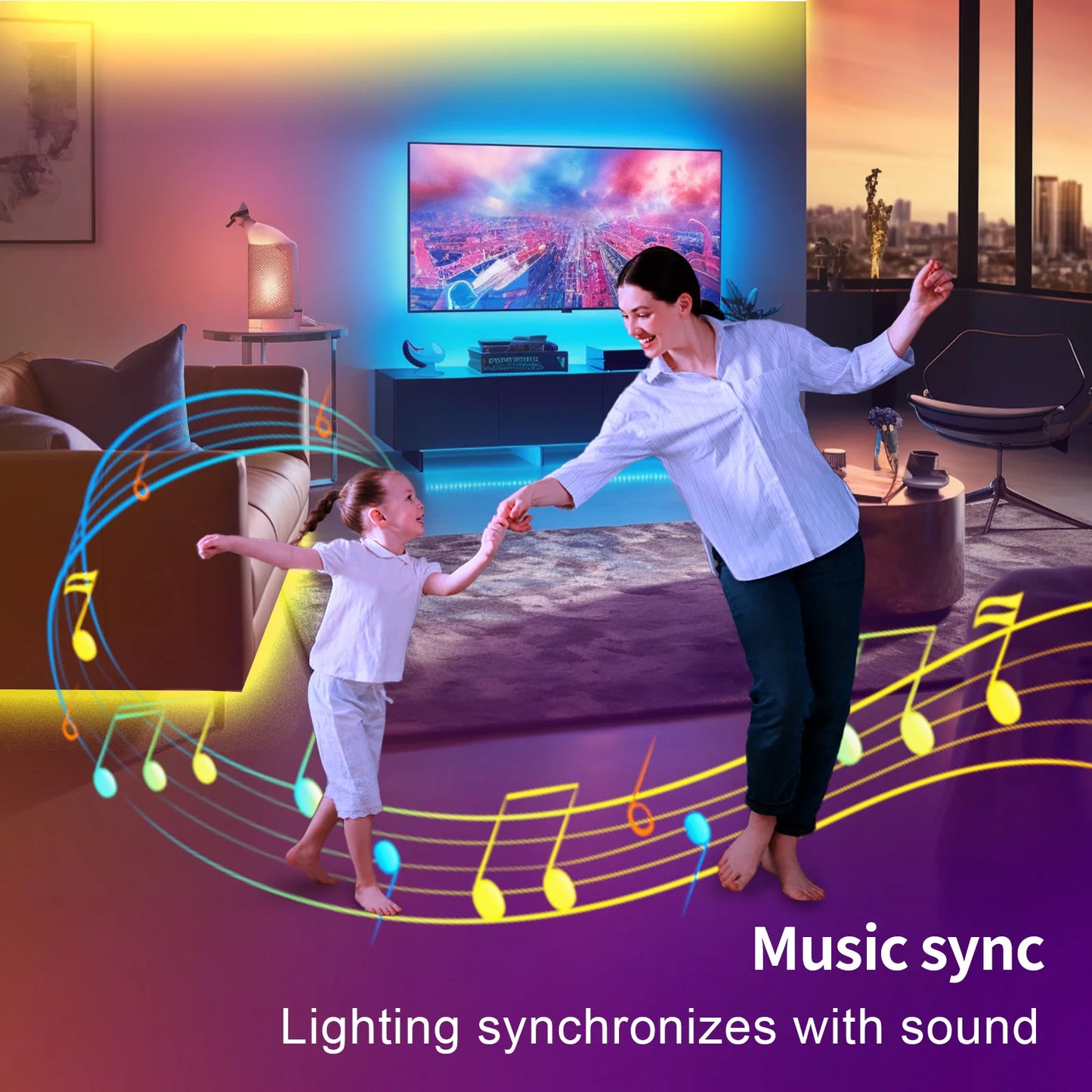 100FT WIFI LED Strip Lights, Music Synchronization RGB LED Light, with Remote Control and Application.