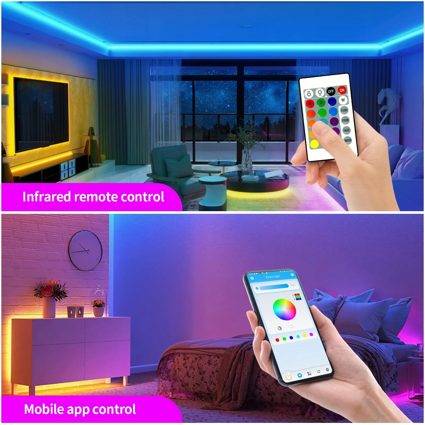 100FT WIFI LED Strip Lights, Music Synchronization RGB LED Light, with Remote Control and Application.