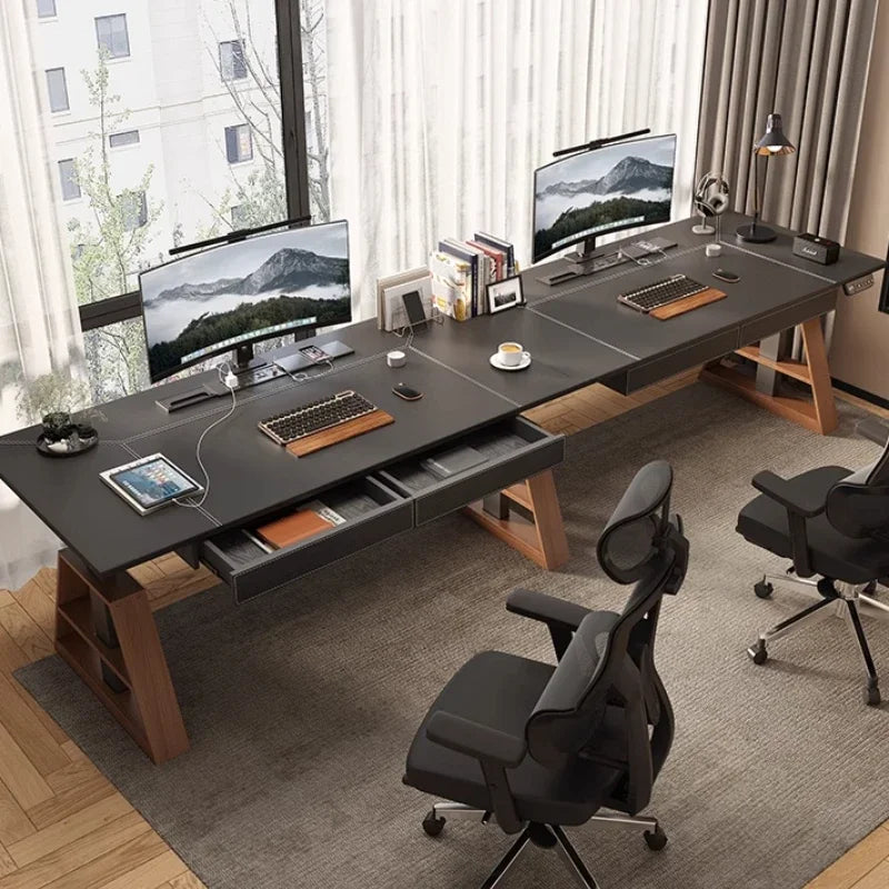 Black Designer Modern Office Desks Drawers Height Adjustable Black Electric Computer Desks Gaming Home Escritorio Furniture