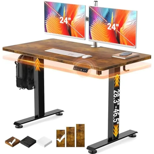 Office Desk, 47.2" Standing Desk Electric, Height Adjustable Sit Stand Up, Wood Desktop, Work Office&Writing Rising Desks