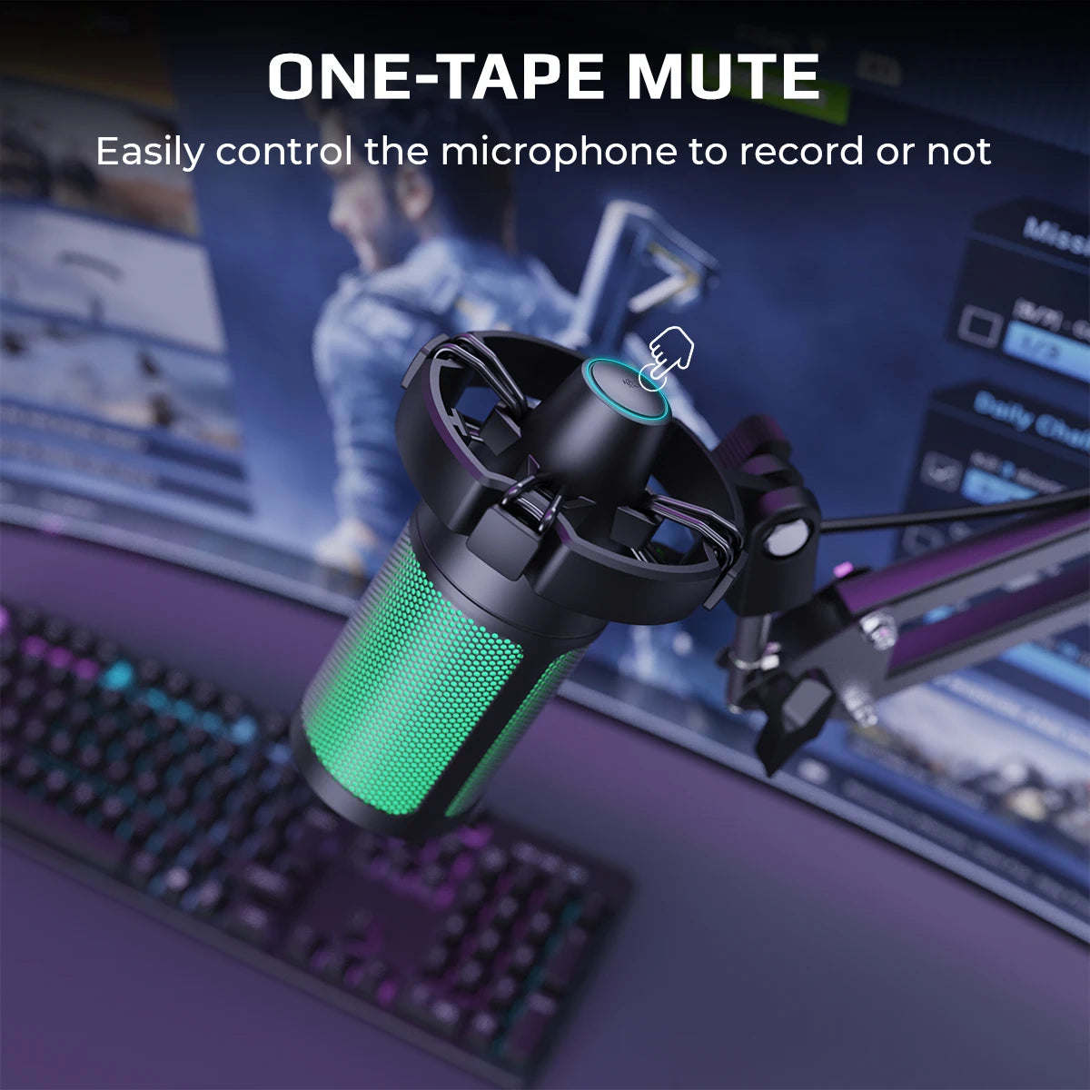 Gaming Microphone Kit with Mute for Mobile,Usb RGB Condenser Mic Set with Arm Boom for Pc,Laptop,Ps5,Streaming -A2T