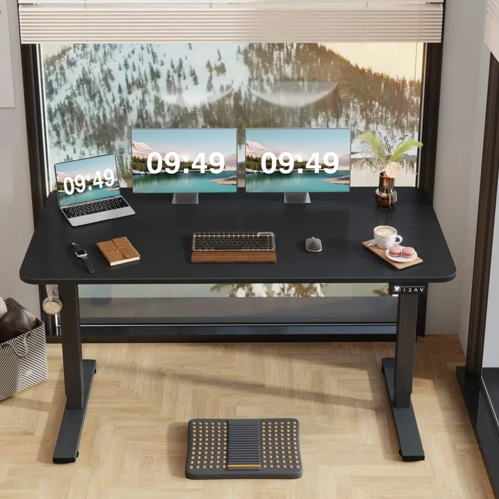 Electric Height Adjustable Desk, 55 X 24 Inches Sit Stand up Desks Office Computer Desks Memory Preset W/T-Shaped Metal Bracket