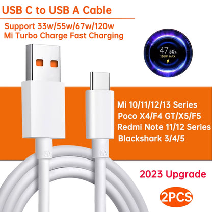 Original Usb Type C Cable 120W 67W Turbo Fast Charger Mi 15 14 13 12T Pro 12 11 Ultra Poco X6 X7 Redmi Note Black Shark 5