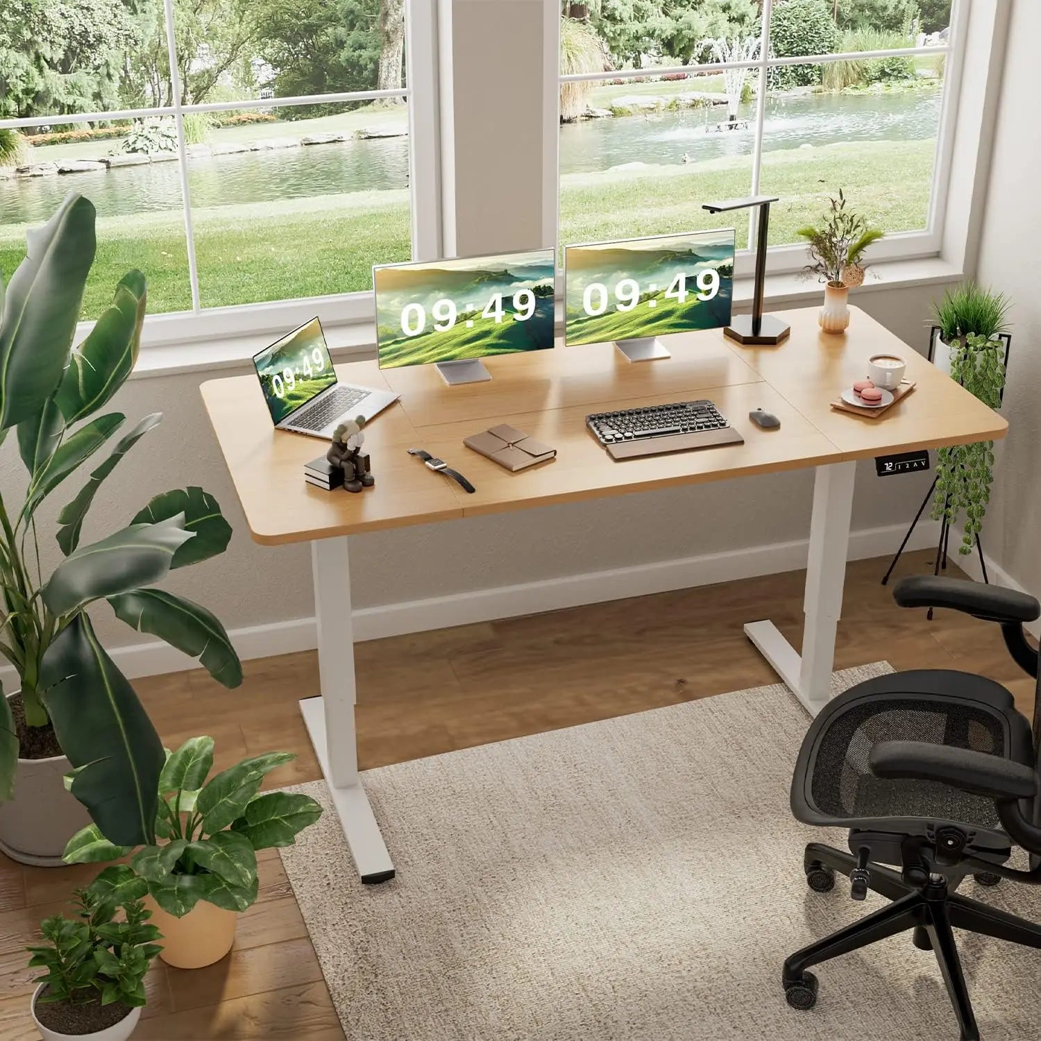 Electric Height Adjustable Desk, 55 X 24 Inches Sit Stand up Desks Office Computer Desks Memory Preset W/T-Shaped Metal Bracket