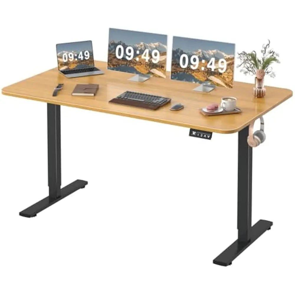Electric Height Adjustable Desk, 55 X 24 Inches Sit Stand up Desks Office Computer Desks Memory Preset W/T-Shaped Metal Bracket