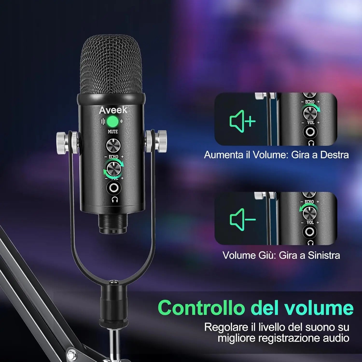 Gaming USB Microphone,Noise Cancellation Condenser Mic for Pc,Podcast Microphone,With Boom Bracket,For Gaming,Podcasting