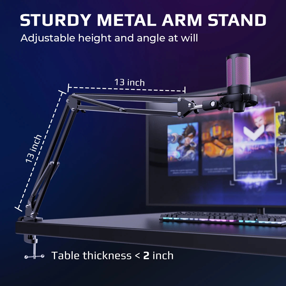 Gaming Microphone Kit with Mute for Mobile,Usb RGB Condenser Mic Set with Arm Boom for Pc,Laptop,Ps5,Streaming -A2T