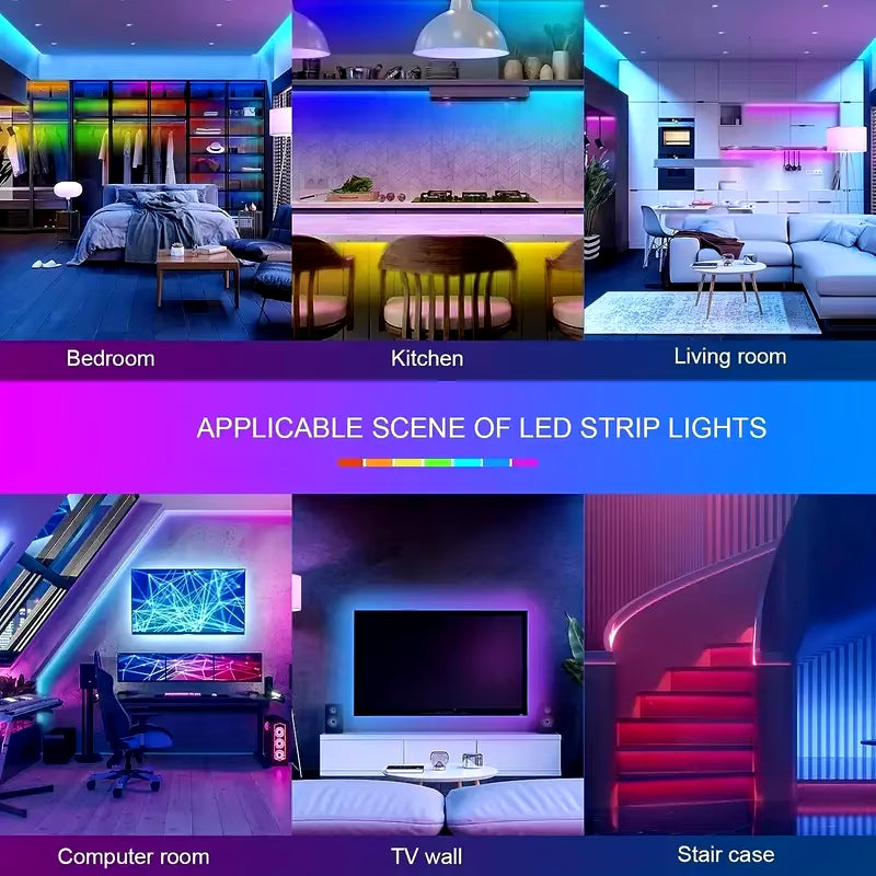 100Ft(2 Rolls of 50Ft)Led Lights，Rgb Color Changing Music Sync LED Lights Strip,Phone App Control LED Rope Lights for Bedroom