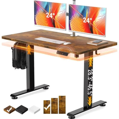 Office Desk, 47.2" Standing Desk Electric, Height Adjustable Sit Stand Up, Wood Desktop, Work Office&Writing Rising Desks