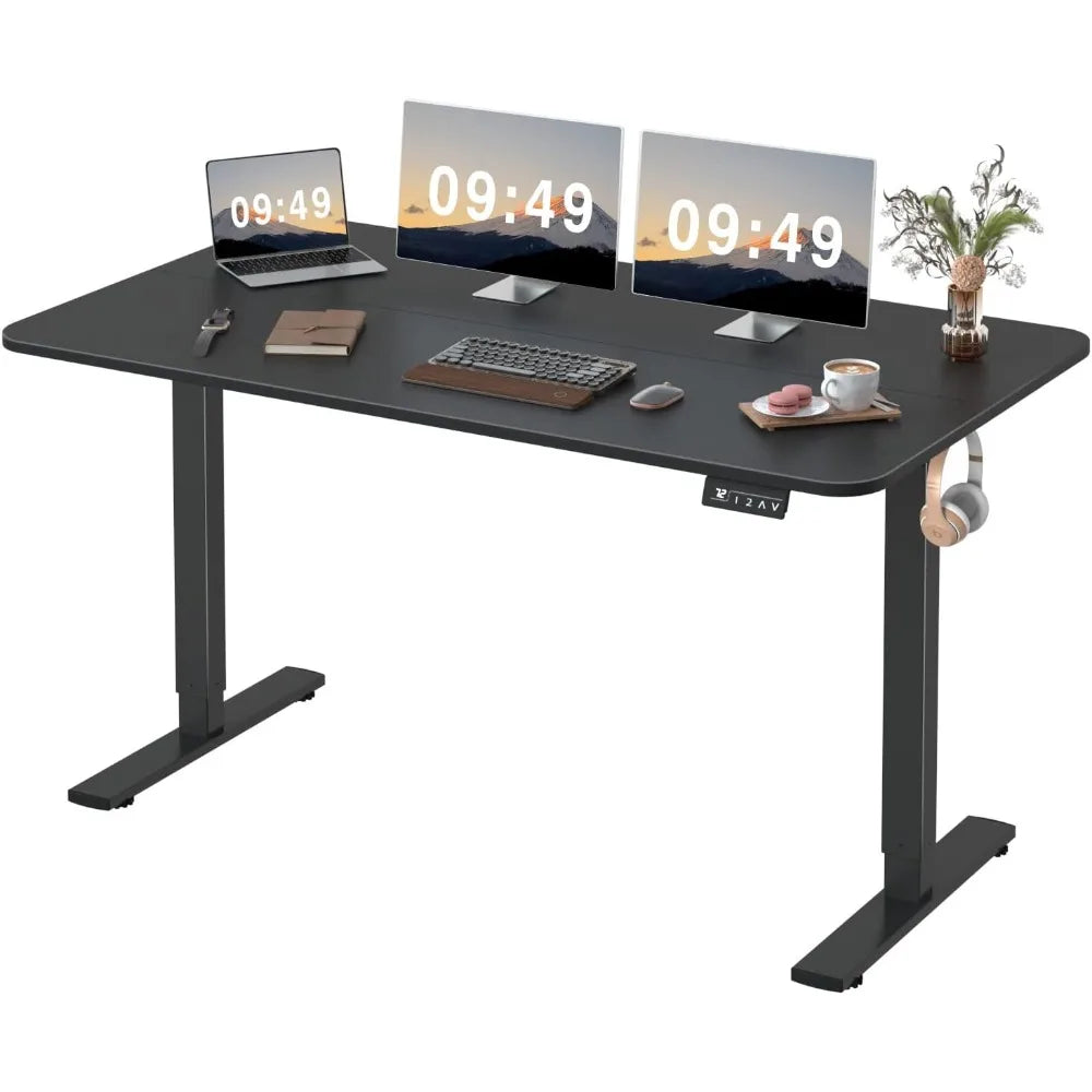 Electric Height Adjustable Desk, 55 X 24 Inches Sit Stand up Desks Office Computer Desks Memory Preset W/T-Shaped Metal Bracket