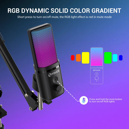 M160-RGB USB Gaming Microphone with RGB Dynamic Color,Touch Mute Button,Arm Stand or Tripod Shock Mount ,For PC PS5/4