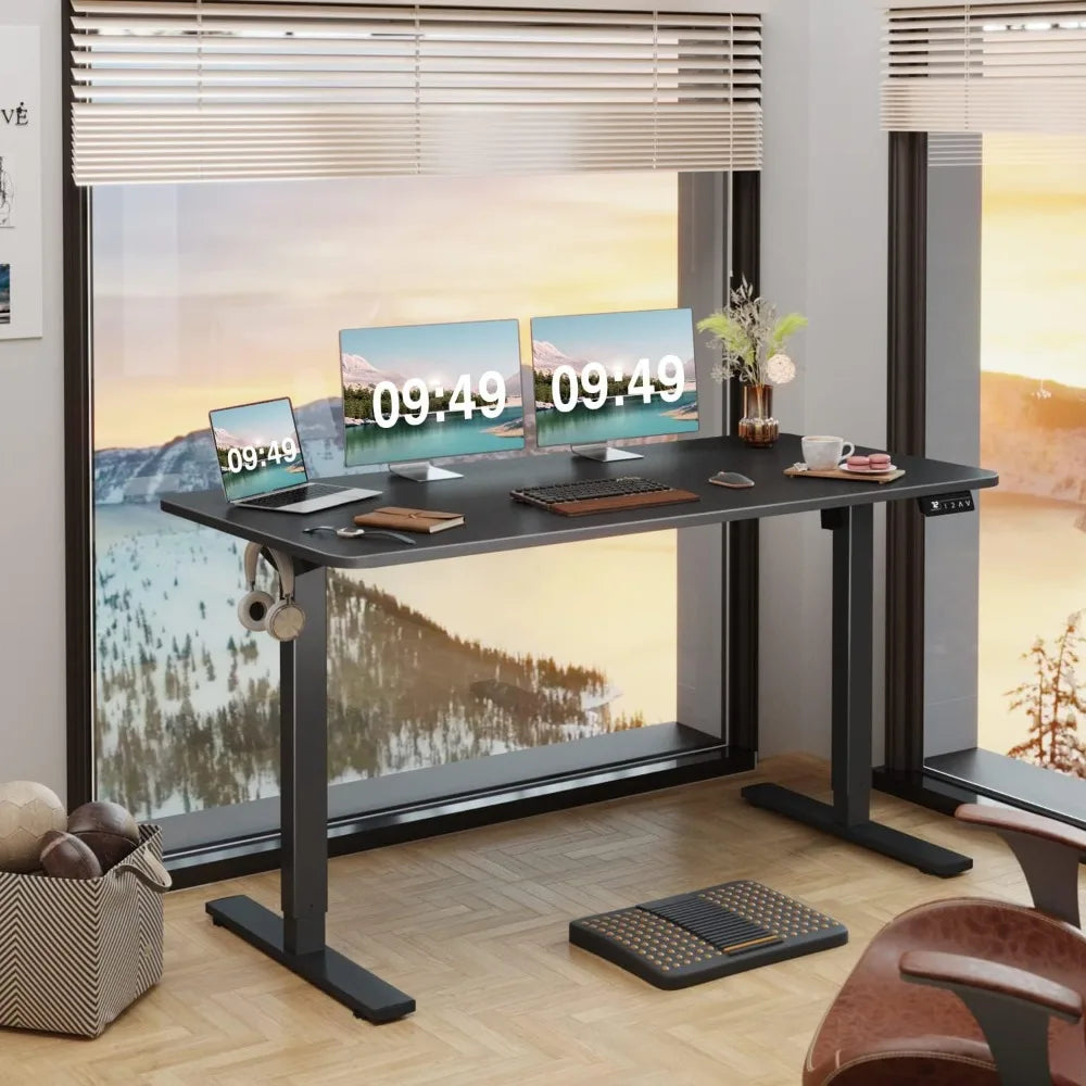 Electric Height Adjustable Desk, 55 X 24 Inches Sit Stand up Desks Office Computer Desks Memory Preset W/T-Shaped Metal Bracket