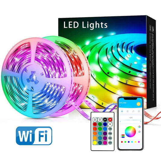 100FT WIFI LED Strip Lights, Music Synchronization RGB LED Light, with Remote Control and Application.