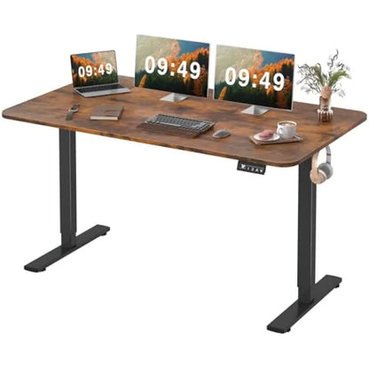 Electric Height Adjustable Desk, 55 X 24 Inches Sit Stand up Desks Office Computer Desks Memory Preset W/T-Shaped Metal Bracket