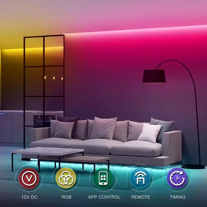 100Ft(2 Rolls of 50Ft)Led Lights，Rgb Color Changing Music Sync LED Lights Strip,Phone App Control LED Rope Lights for Bedroom