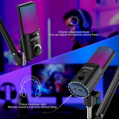 M160-RGB USB Gaming Microphone with RGB Dynamic Color,Touch Mute Button,Arm Stand or Tripod Shock Mount ,For PC PS5/4