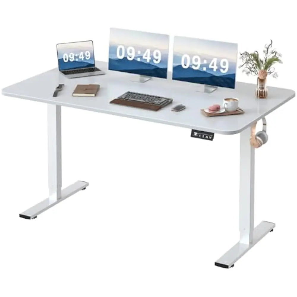 Electric Height Adjustable Desk, 55 X 24 Inches Sit Stand up Desks Office Computer Desks Memory Preset W/T-Shaped Metal Bracket