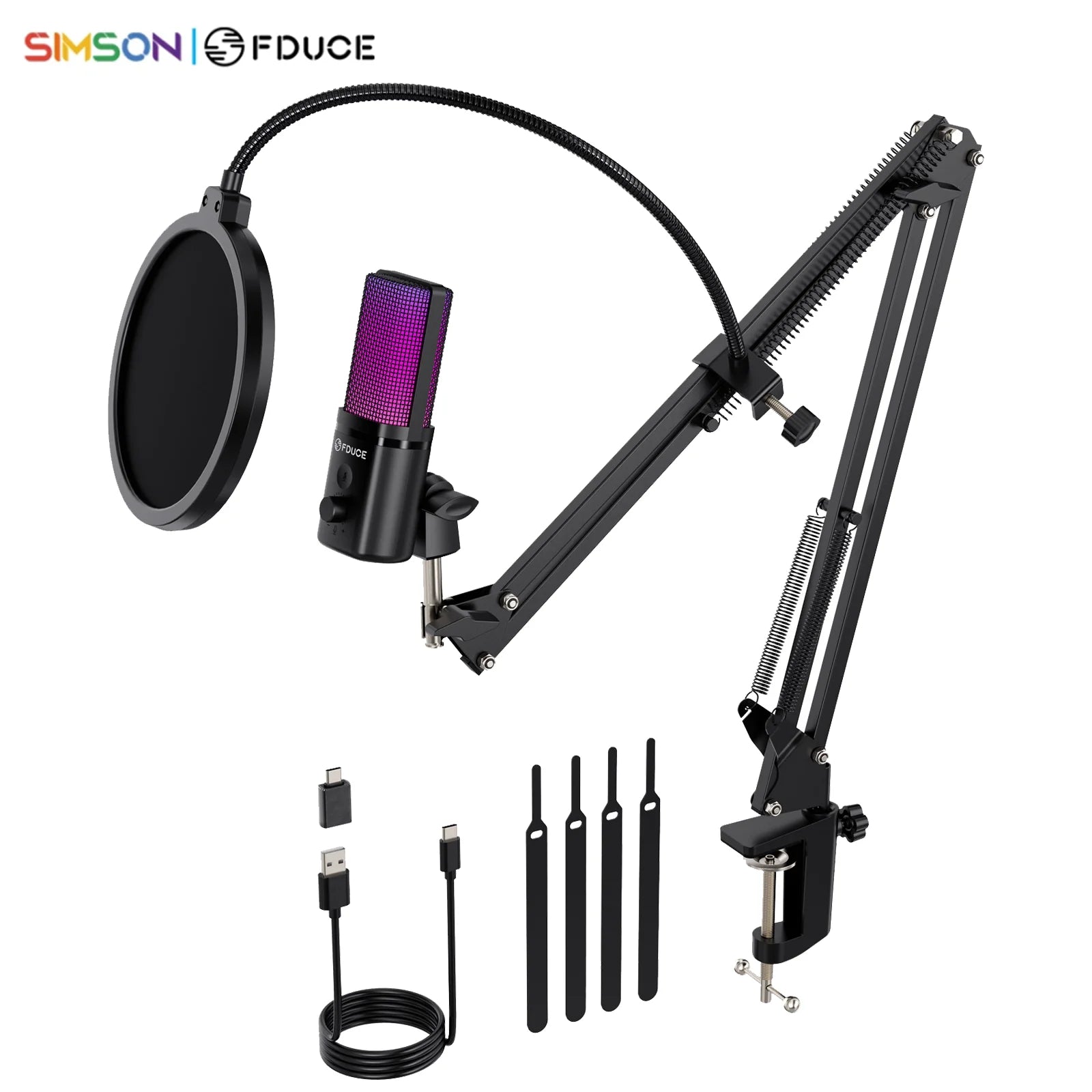 M160-RGB USB Gaming Microphone with RGB Dynamic Color,Touch Mute Button,Arm Stand or Tripod Shock Mount ,For PC PS5/4
