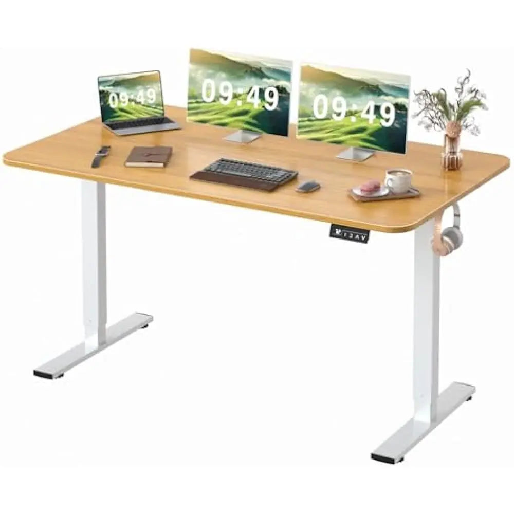 Electric Height Adjustable Desk, 55 X 24 Inches Sit Stand up Desks Office Computer Desks Memory Preset W/T-Shaped Metal Bracket