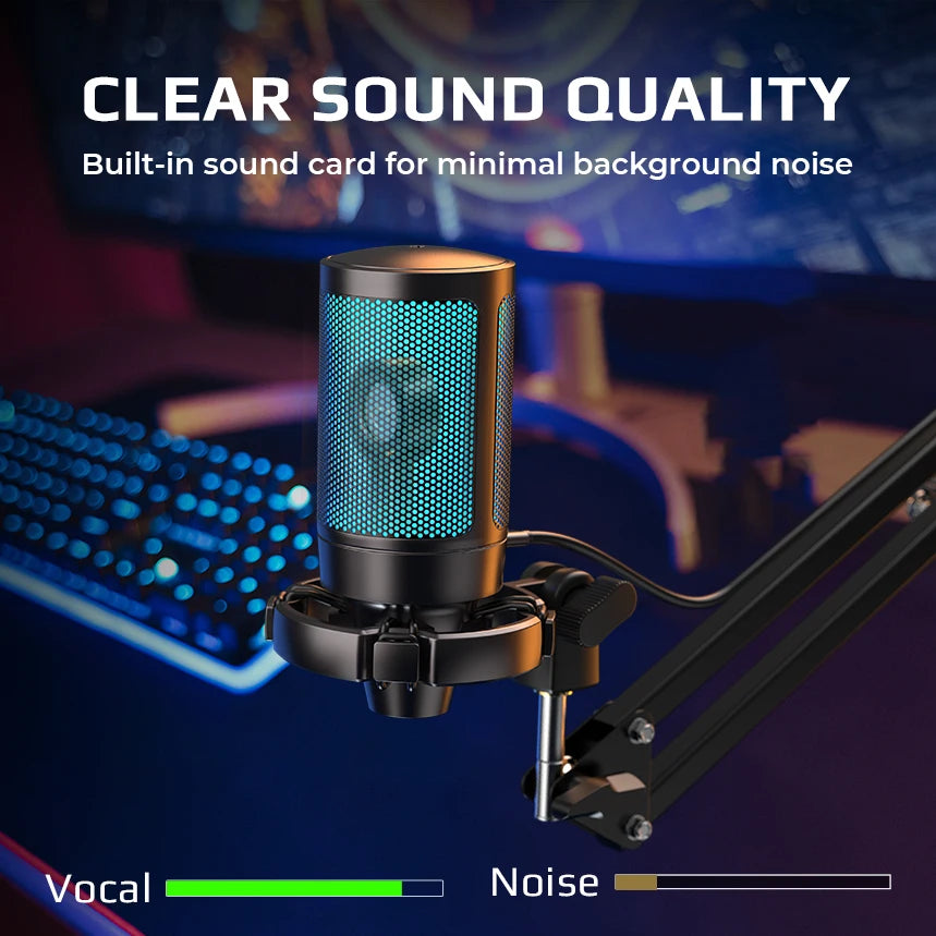 Gaming Microphone Kit with Mute for Mobile,Usb RGB Condenser Mic Set with Arm Boom for Pc,Laptop,Ps5,Streaming -A2T