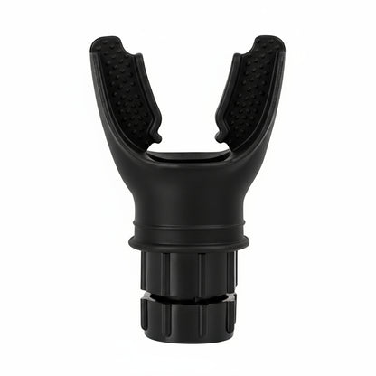 Black plastic component with textured design on a white background